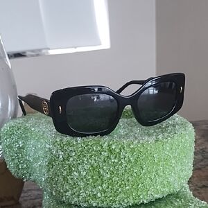 Tory Burch Black Rectangular Women's Sunglasses with Gold Accents